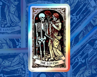 The Lovers Holografischer Tarot-Karten-Aufkleber [Druck] | Tarot Sticker | Holografischer Aufkleber | Tarot Deck | Tarot Karten | Skelett Sticker