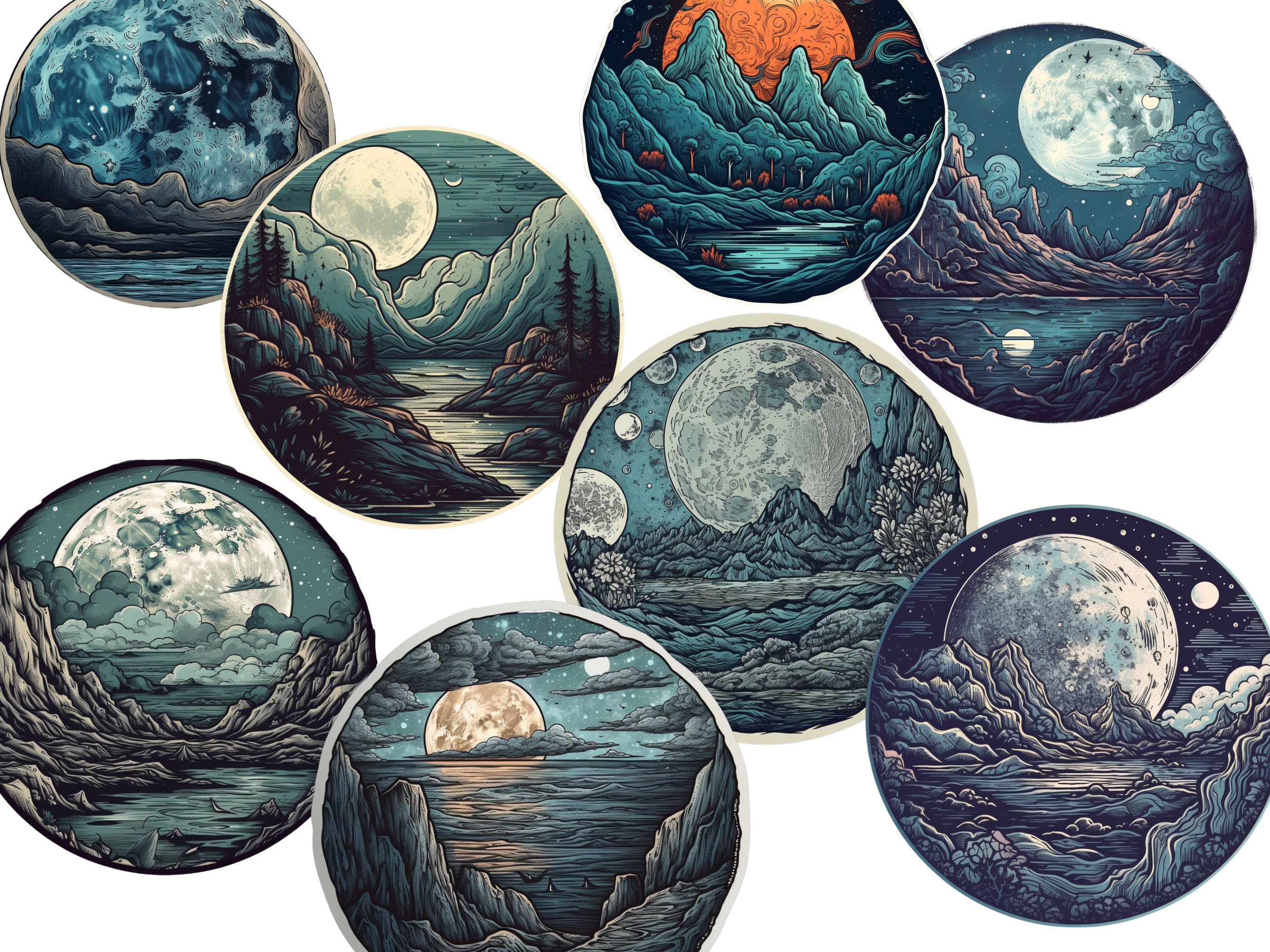 Moon Digital Sticker Bundle - Etsy