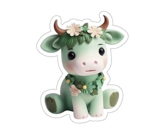 Etiqueta engomada linda de la vaca verde de Chibi [Impresión] / Vaca del arco iris / Etiqueta engomada linda de la vaca / Etiqueta engomada de la vaca Kawaii / Etiqueta engomada de la computadora portátil / Etiqueta engomada de la caja del teléfono