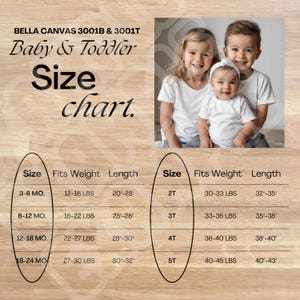 Maattabel voor jongeren, maattabel baby, maattabel peuter, maattabel BC 3001Y, BC3001B, BC 3001T, maattabel Bella Canvas, maattabel Bella Canvas, maattabel Bella Canvas
