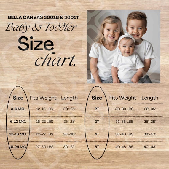 Youth Size Chart, Baby Size Chart, Toddler Size Chart, BC 3001Y