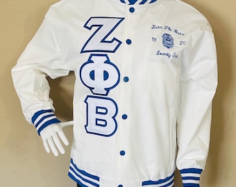 Zeta Phi Beta Baseball Jackets. Sale price ends Sunday! Embroidered Lettering. Limited Quantities. Reg. Price 65.00