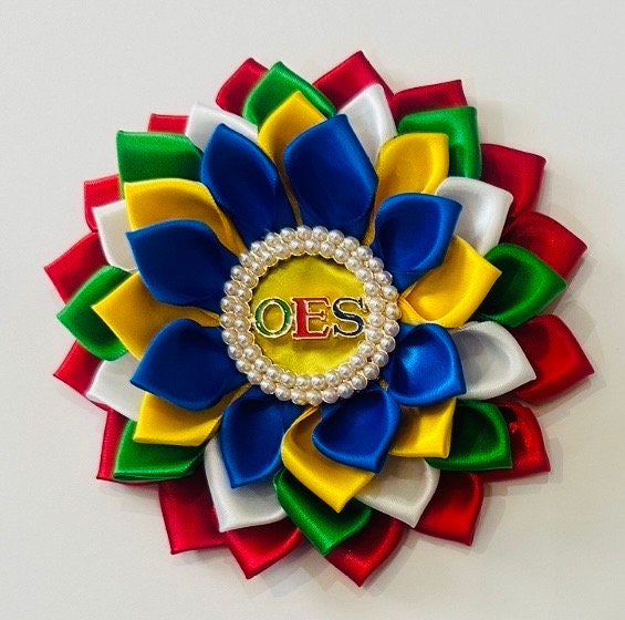 OES Flower with Pearls Satin Brooch with Magnetic backing. Perfect for your Special Occasion!