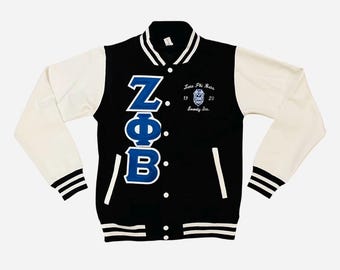 Zeta Phi Beta - Giacca universitaria in morbido cotone con scritta ricamata, opzione personalizzata. (Le giacche non personalizzate vengono spedite in 3-6 giorni)