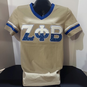 Zeta Phi Beta Vneck Chenille & Sequins Embroidered Letters with White stripes on Sleeves