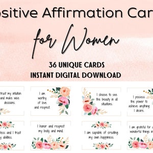 36 Affirmation Cards for Women, Printable Affirmation Cards, Manifestation Deck, Flower Self-Love Deck, Digital Download