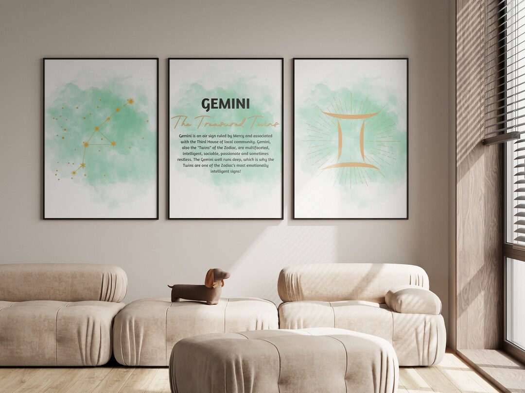 Gemini Wall Art Printable 3 Pc Set Zodiac Sign Gemini Etsy