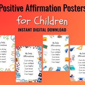 4 Affirmation Posters for Children, Printable Affirmations, Positive Quotes, Cute Affirmations for Kids, Digital Download