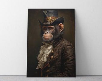Vintage Aristocratic Monkey Portrait in Suit - Unique Renaissance Painting - Quirky Animal Art Lovers- Printable Digital Art. #284