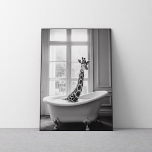 Baby Giraffe in a Vintage Bathtub, Rustic Bath Style, Bathroom Wall Art, Giraffe in Tub, Bathroom Art, Animal Art, Digital Download. #175