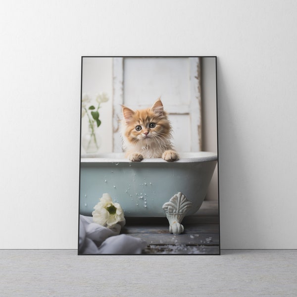 Cute Kitty in Tub - Printable Wall Art | Kitty Photography | Bathroom Decor | Cat in Tub | Bathroom Art | Animal Art| Digital Download. #180