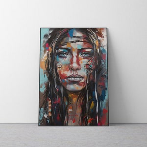 Abstract Indigenous Beauty Woman Portrait on Canvas - Beautiful Wall Art for Your Home, Digital Download, Printable Wall Art. #87