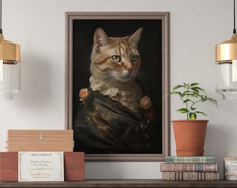 貴族風猫の肖像画：ルネサンス時代の愉快な動物アート（デジタルアート