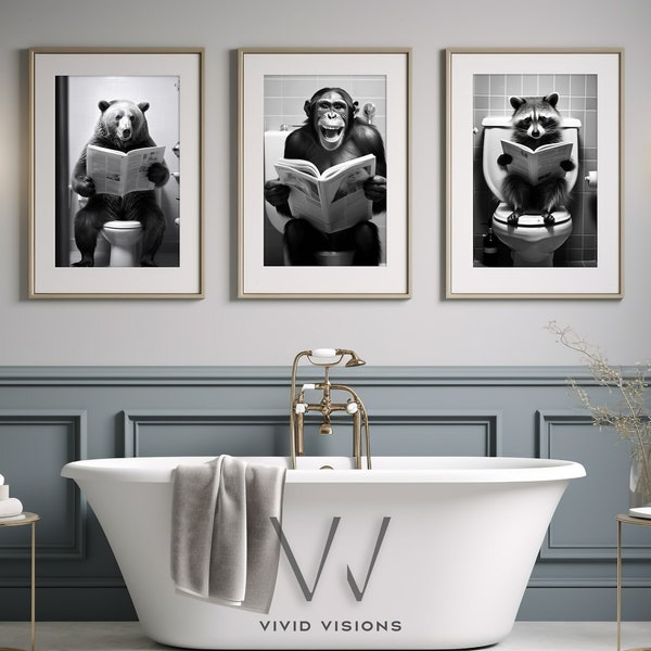 Animals in Tub, Bundle of 3, Funny Bathroom Wall Art, Printable Wall Art, Animals Photography, Bathroom Decor, Digital Download. #1158