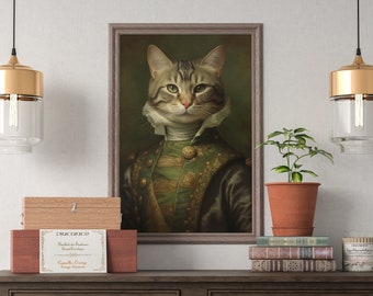 貴族風猫の肖像画：ルネサンス時代の愉快な動物アート（デジタルアート