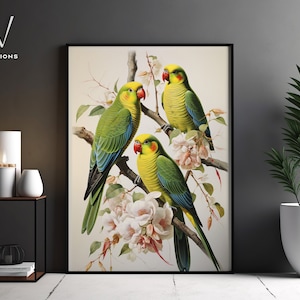 Carolina Parrot Vintage Poster - Tropical Home Decor - Tropical Bird Illustration - Birds of America - Unframed Art. #1015