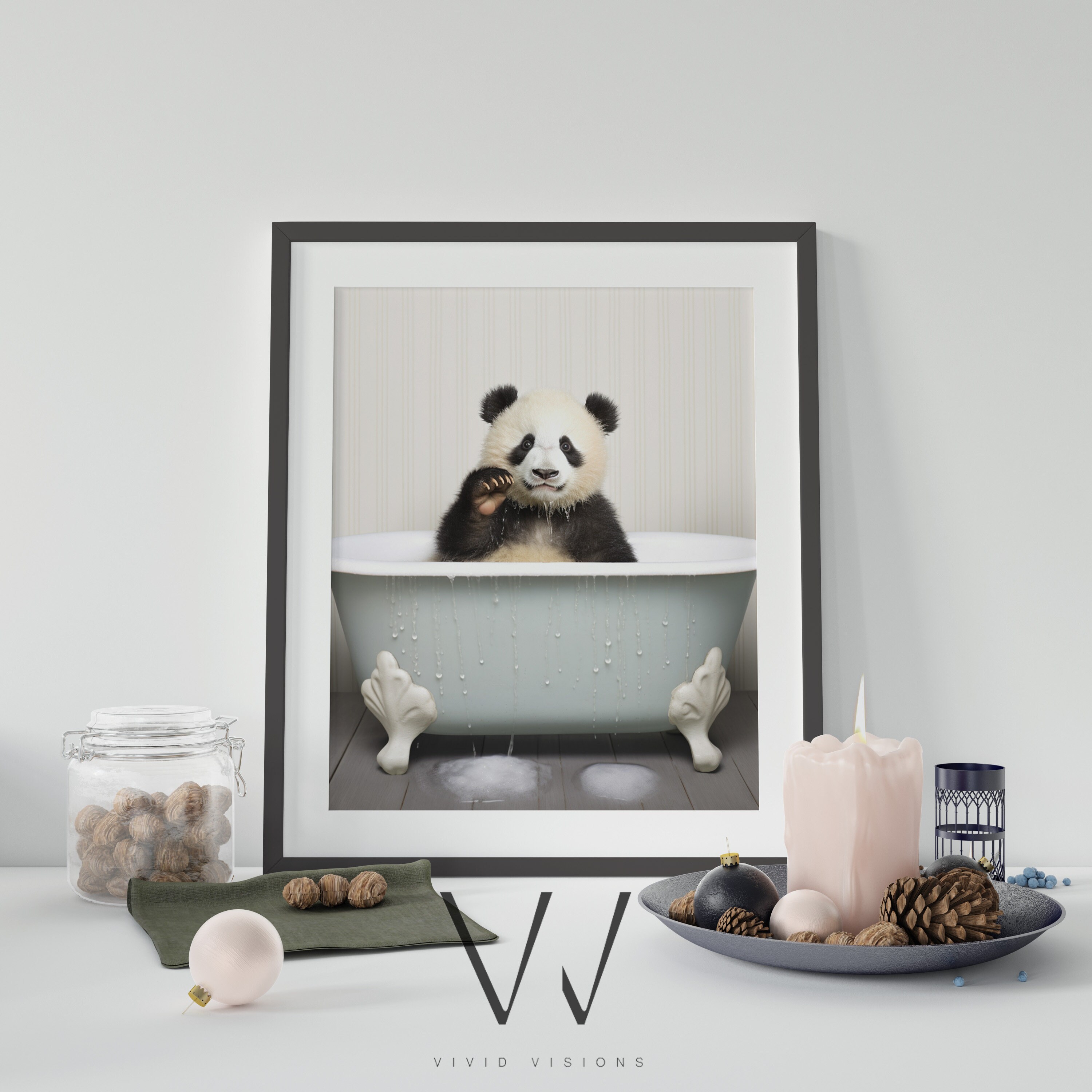Baby Panda in a Vintage Bathtub, Rustic Bath Style, Bathroom Wall Art ...