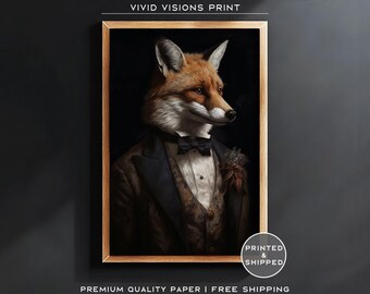 Vintage aristokratische Fuchs Porträt - Einzigartiges Renaissance Gemälde - Schrullige Tierkunst-Liebhaber - Wohnkultur, ungerahmte Kunst. #894