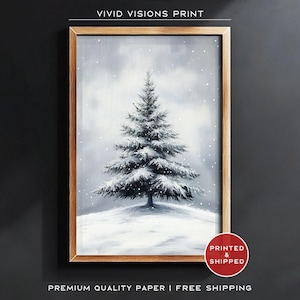 Snow-Covered Pine Tree in Winter - Minimalist Wall Art, Christmas Tree Art Print, Canvas Print, Christmas Decor, Rustic Wall Decor. #1490
