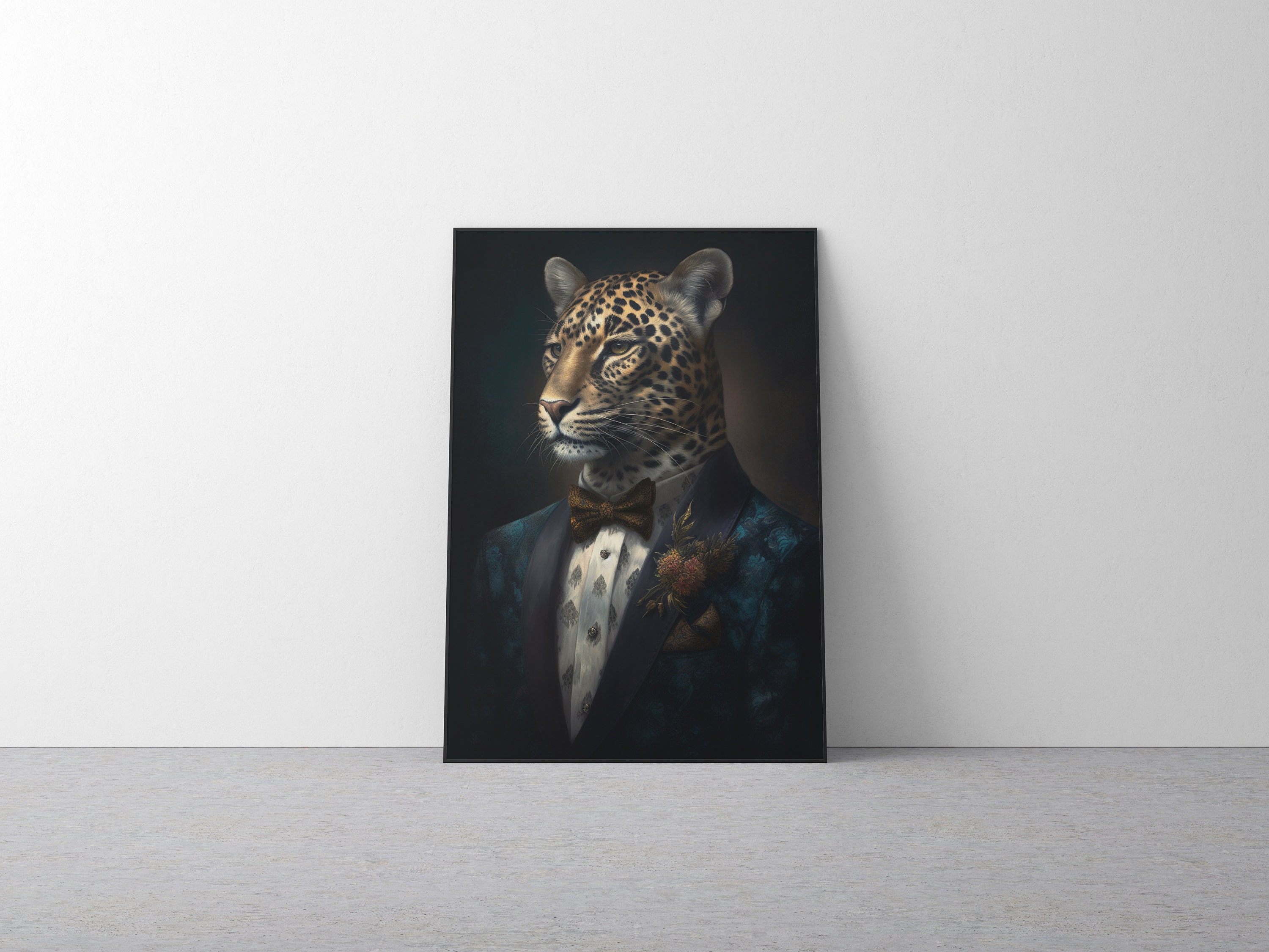 Vintage Aristocratic Leopard Portrait Unique Renaissance Painting ...