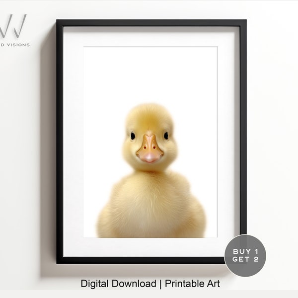 Baby 'Yellow Ducky', Baby Duckling Animal, Animal Wall Art, Woodland Nursery, Woodland Animal, Kids Bathroom Art. Digital Download. #475