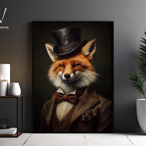 Vintage Victorian Fox in Suit Portrait - Gothic Canvas Art Print - Modern Home Artwork Decoration - Living Room Poster Print. #583