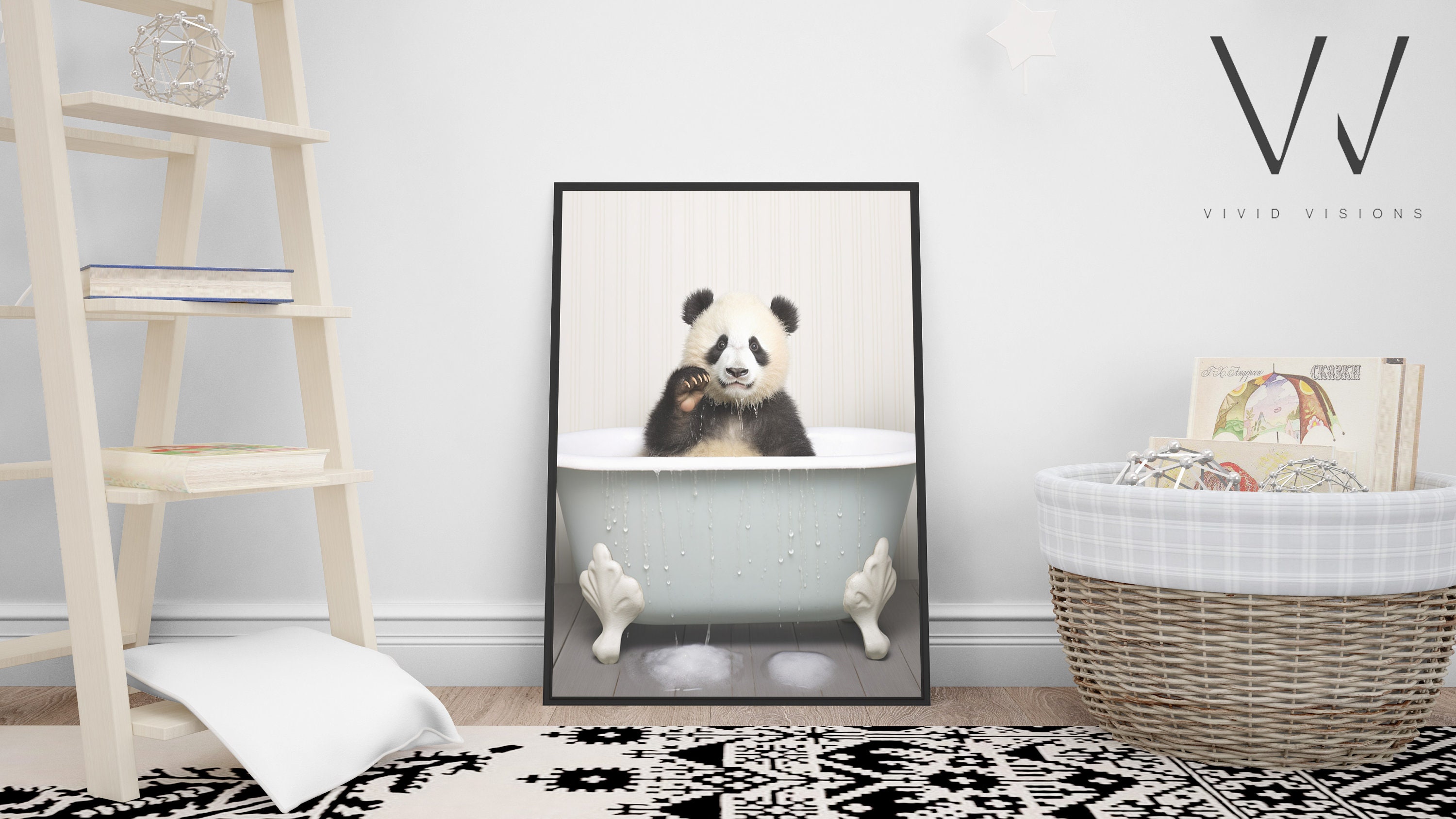 Baby Panda in a Vintage Bathtub, Rustic Bath Style, Bathroom Wall Art ...