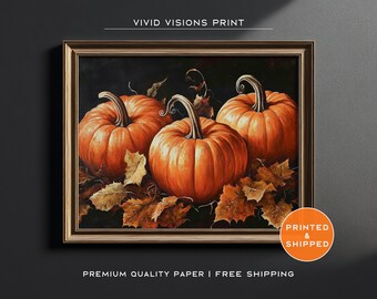 Póster de trío de calabazas otoñales rústicas - Arte mural de Halloween - Dark Academia - Decoración acogedora de otoño - Impresión de granja de Acción de Gracias - Arte sin marco. N.° 1436