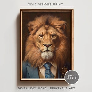 Victorian Lion Portrait - Gothic Canvas Wall Art - Renaissance Painting - Vintage Animal Portrait Poster Artwork - Digital Download. #1297