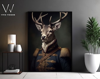 Victorian  Stag Deer Portrait - Gothic Canvas Wall Art - Renaissance Painting - Vintage Animal Portrait Poster Artwork - Unframed Art. #1065