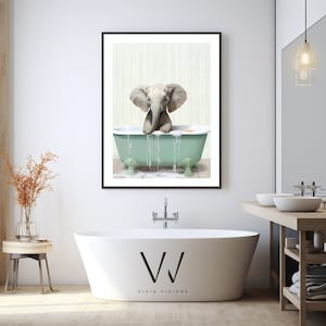 Baby Elephant in a Vintage Bathtub, Animal Bathroom Art, Rustic Bath ...