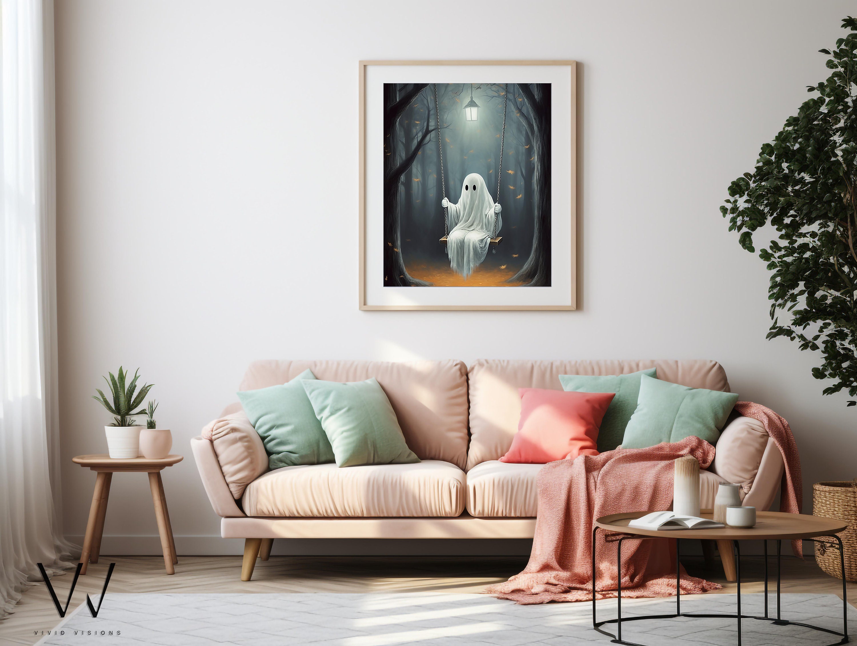 Ghost on Swing Art Print - Halloween Decor - Dark Academia Painting ...