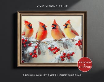 Winter Cardinal Art Print: Festive Snowy Branch Decor (Unframed)