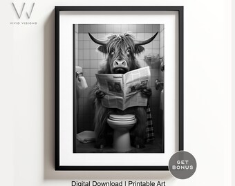 Highland Cow Bathroom Print: Funny Animal Wall Art (Digital Download)
