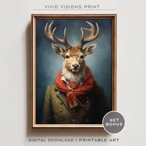 Retrato de veado veado vitoriano - Arte de parede em tela gótica, pintura renascentista, arte de pôster de retrato de animal vintage, download digital. #1223