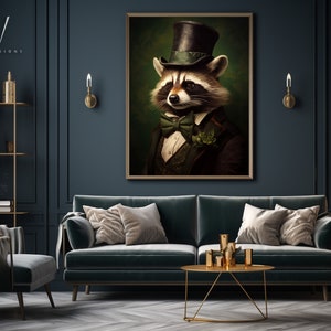 Impresión de arte de lienzo gótico vintage de mapache victoriano Regalo de cartel de Dark Academia Raccoon Earl Pintura renacentista Arte sin marco. 566 imagen 2