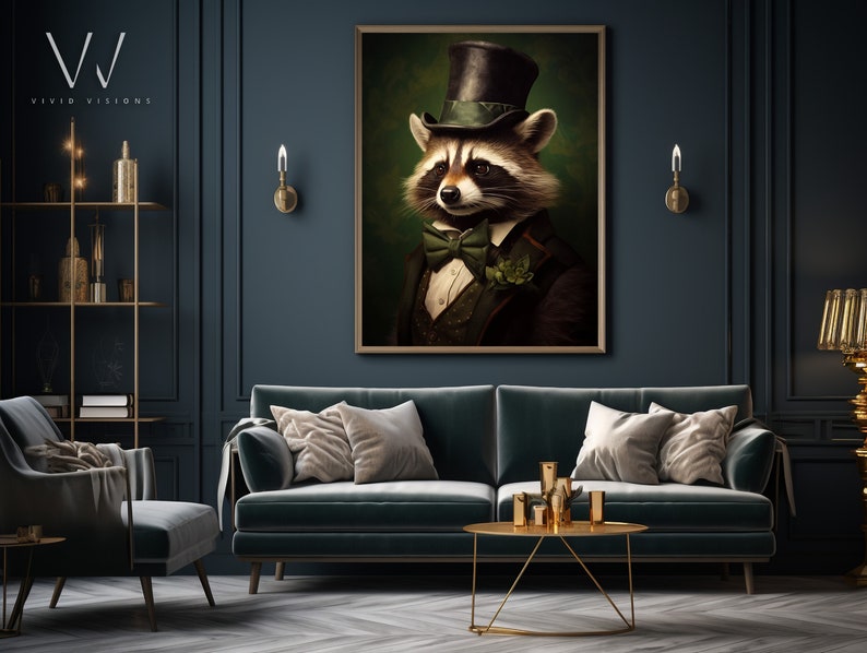 Impresión de arte de lienzo gótico vintage de mapache victoriano Regalo de cartel de Dark Academia Raccoon Earl Pintura renacentista Arte sin marco. 566 imagen 2