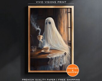 Ghost Tea Party Art Print – Dark Academia Halloween Poster