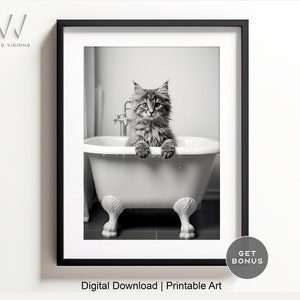 Cute Kitty in Tub - Printable Wall Art | Kitty Photography | Bathroom Decor | Cat in Tub | Bathroom Art | Animal Art| Digital Download. #173