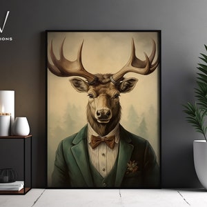 Retrato de veado vitoriano - Arte de parede em tela gótica - Pintura renascentista - Pôster de retrato de animal vintage - Arte sem moldura. #802