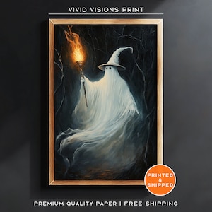 Gespenster Zauberer mit Fackel Poster - Halloween Dekoration - Dark Academia - Geister Poster - Haunted Forest Art - Ungerahmte Kunst. #1419