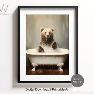 Bear in a Vintage Bathtub, Animal Bathroom Art, Rustic Bath Style, Bear in Tub, Bathroom Wall Art, Black & White, Digital Download. #858