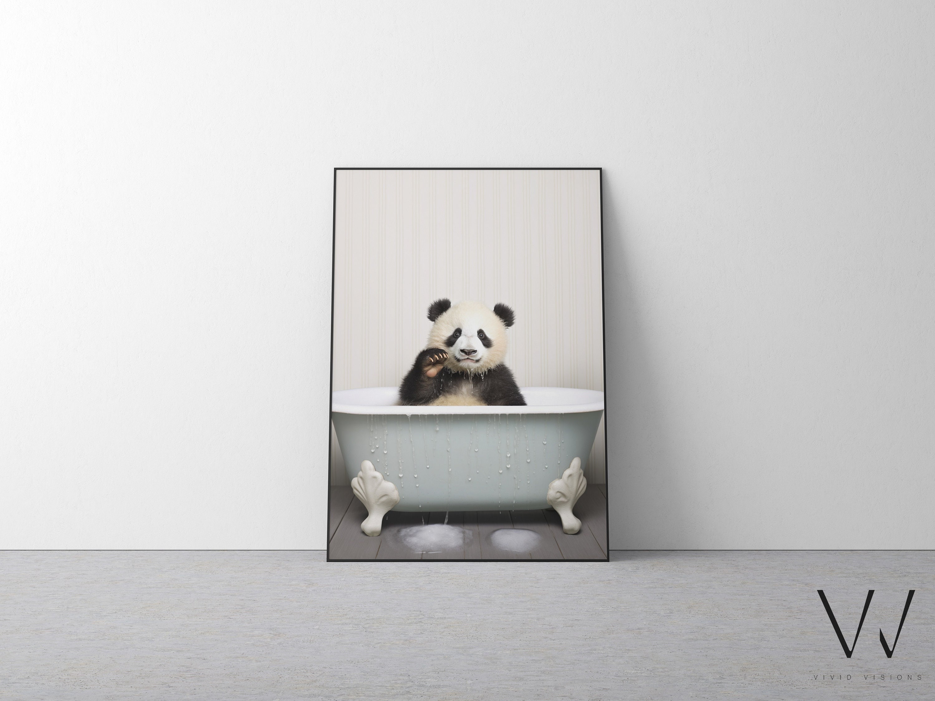 Baby Panda in a Vintage Bathtub, Rustic Bath Style, Bathroom Wall Art ...