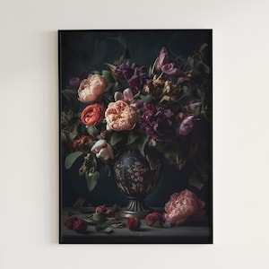 Moody Flower Art, Vintage Botanical Print, Dark Wall Art, Gothic Decor, Antique Floral Art, Digital Download, Printable Wall Art. #48
