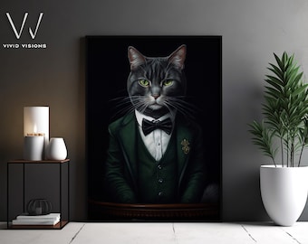 Victorian Cat Portrait - Gothic Canvas Wall Art - Renaissance Painting - Vintage Animal Portrait Poster Artwork - Unframed Art. #1257