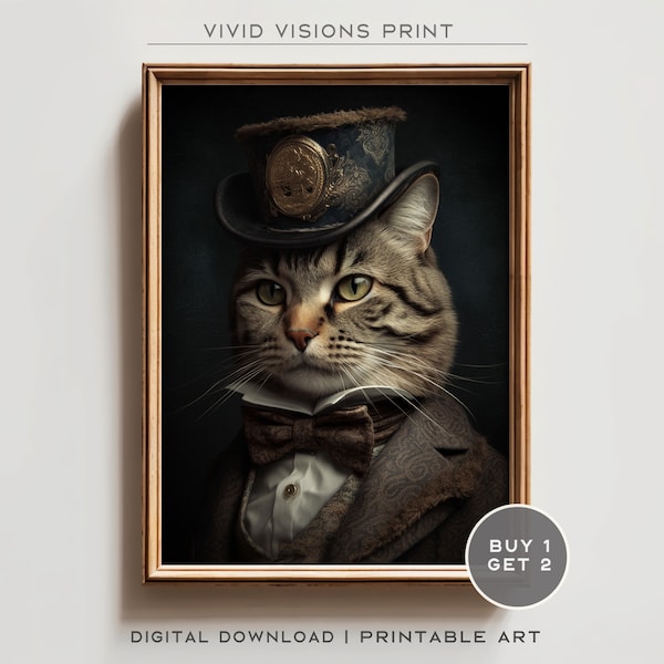 Victorian Cat Portrait - Gothic Canvas Wall Art, Renaissance Painting, Vintage Animal Portrait Poster Artwork, Digital Download. #144