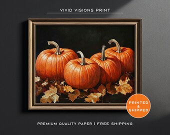 Póster de trío de calabazas otoñales rústicas - Arte mural de Halloween - Dark Academia - Decoración acogedora de otoño - Impresión de granja de Acción de Gracias - Arte sin marco. N.° 1437