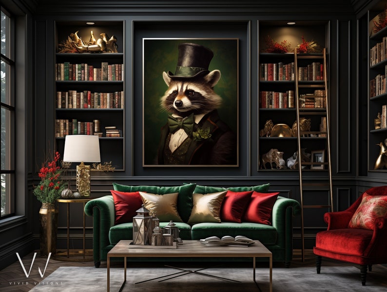 Impresión de arte de lienzo gótico vintage de mapache victoriano Regalo de cartel de Dark Academia Raccoon Earl Pintura renacentista Arte sin marco. 566 imagen 4