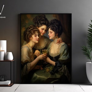 Victorian Women in Wine Party Portrait, Gothic Canvas Art, Vintage Portrait, Vintage Classic Women Painting Poster, Christmas Gift.#402