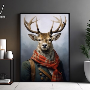 Viktorianisches Hirsch Porträt - Gothic Leinwand Wandkunst - Renaissance Gemälde - Vintage Tier Porträt Poster Kunstwerk - Ungerahmt Kunst. #811